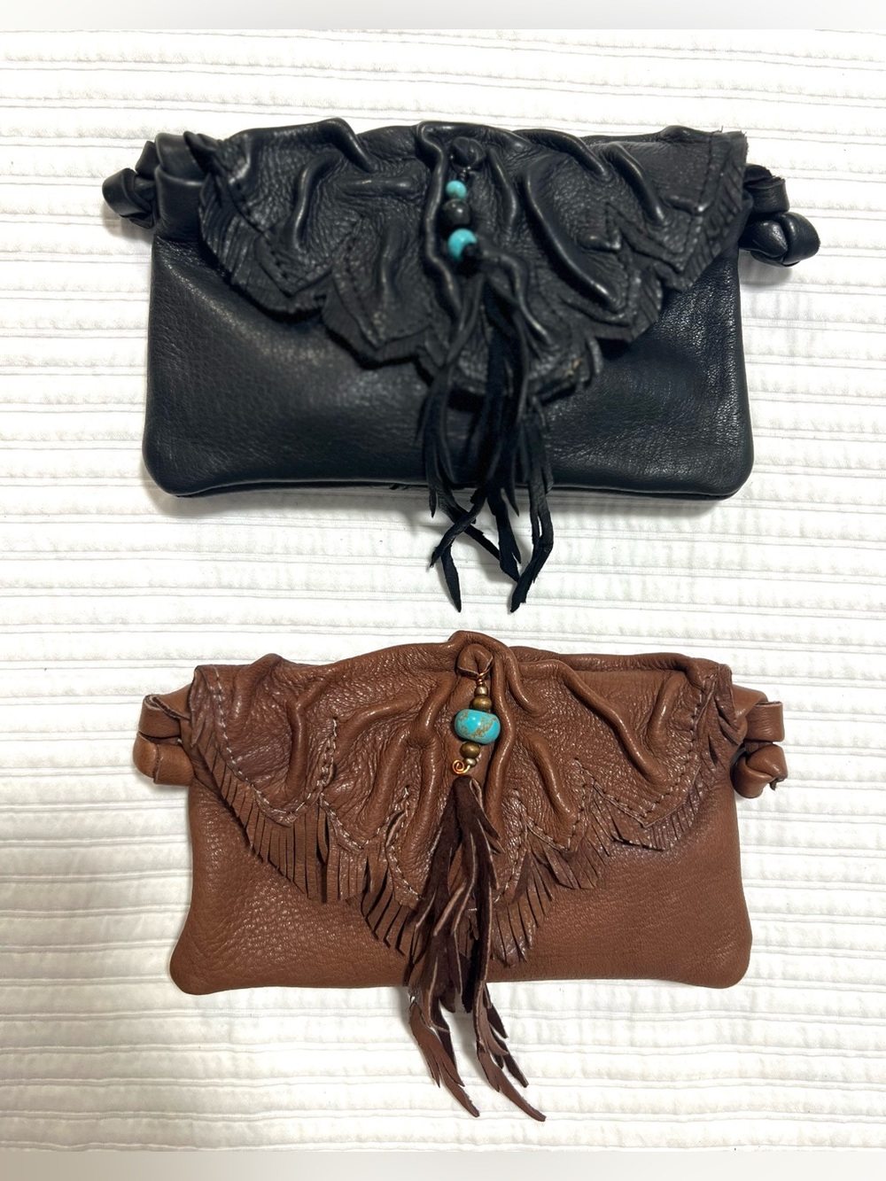 Handcrafted Leather Fringe Clutch - Crossbody Black and Brown Handbags
